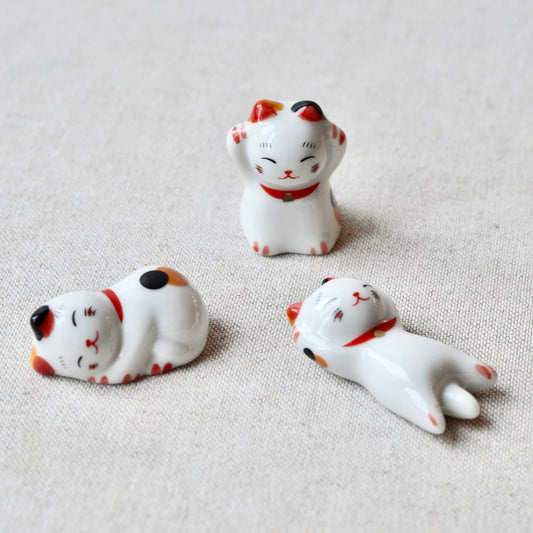 Lucky Cat Trio - Set of 3 Porcelain Maneki Nekko Cats